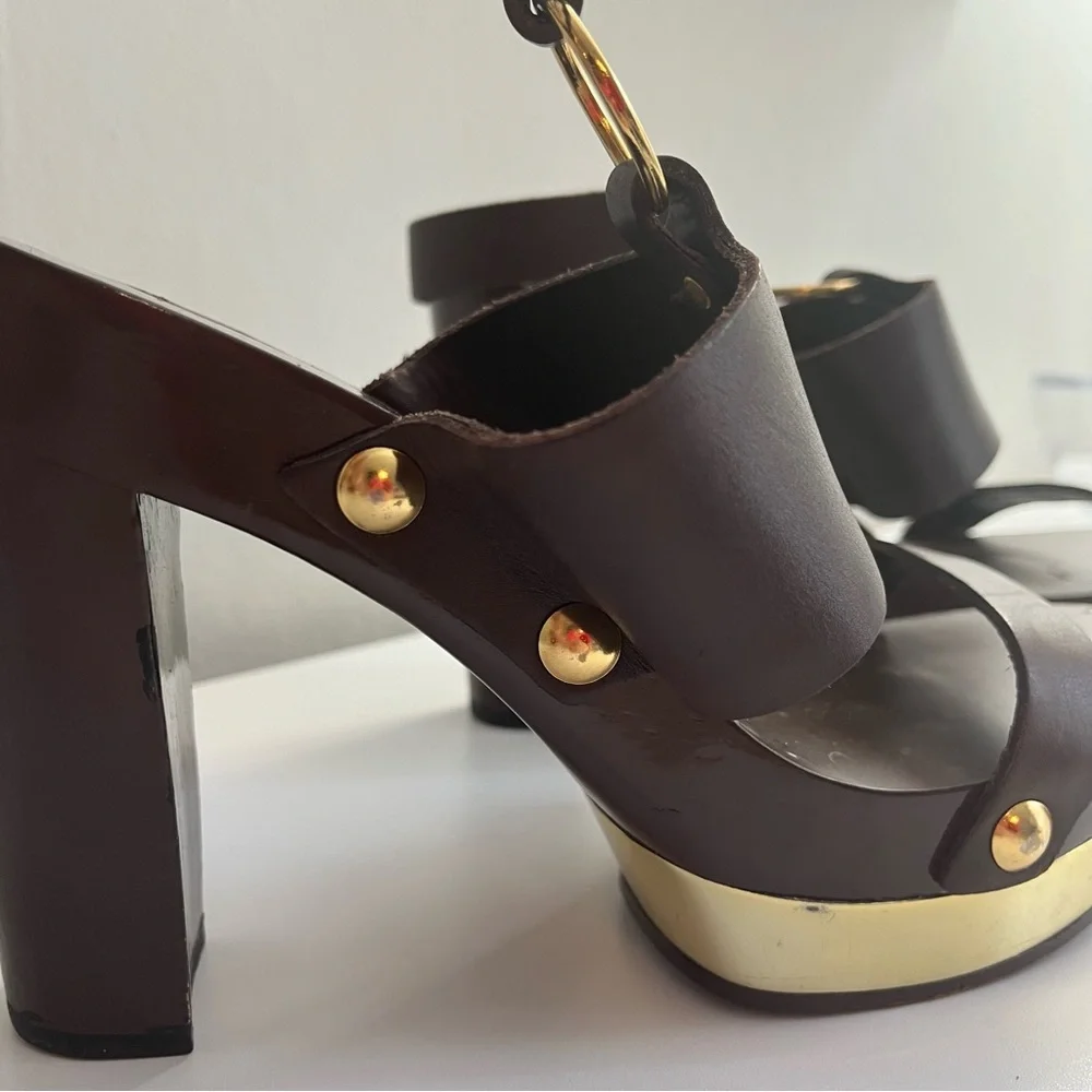 Michael Kors Brown Leather Platform Heel Sandals